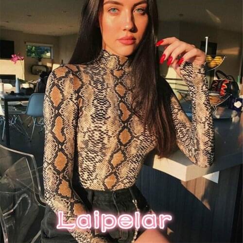 Snake Skin Turtleneck Long Sleeve Bodysuit Sexy Bodycon Fashion Romper Womens Jumpsuit Playsuits Overall Knitted Combinaison