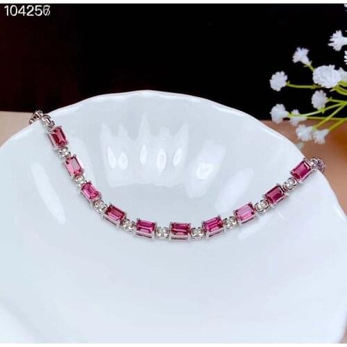 Natural magnalium garnet Bracelet for Women Real Red Gemstones Top Quality Fine Jewelry 925 Sterling Silver Square Well-stacked