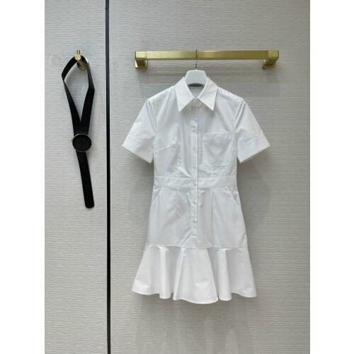 Brand Mini Shirt Luxury Women 2021 Spring Summer Fashion Sleeves Ruffles A-line Slim White Casual Cotton Short Dress