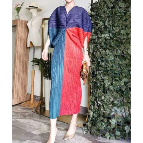 Changpleat 2021 New Spring Women Dresses Miyak Pleated Fashion Color matching Loose Large Size Female Party Dress Tide
