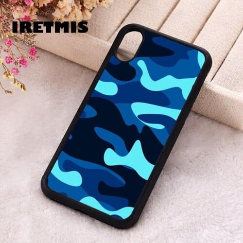Iretmis 5 5S SE phone cover cases for iphone 6 6S 7 8 Plus X Xs Max XR 11 12 MINI Pro Soft Silicone Blue Camo Cool Camouflage