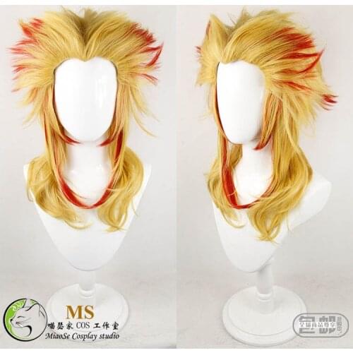 Demon Slayer Kimetsu no Yaiba Rengoku Kyoujurou Cosplay Costume Wig Hair +CAP