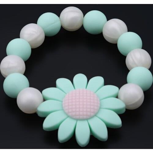 Baby Silicone Bracelet Teether Beads Crochet Chew Flower Shaped Jewelry Teething For Baby Rattle Stroller Accessories Toys