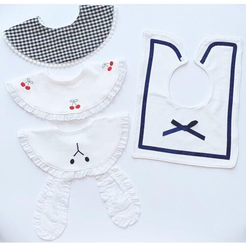 Ins Korean version of the new cotton baby bib baby saliva towel wavy cartoon bib 0-2 years old saliva pocket