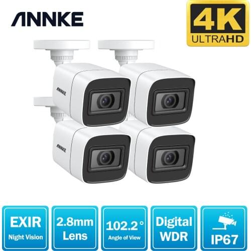 ANNKE 4pcs 4K HD IP67 Weatherproof Cameras Kit 8MP Indoor Outdoor Analog CCT Security Camera White