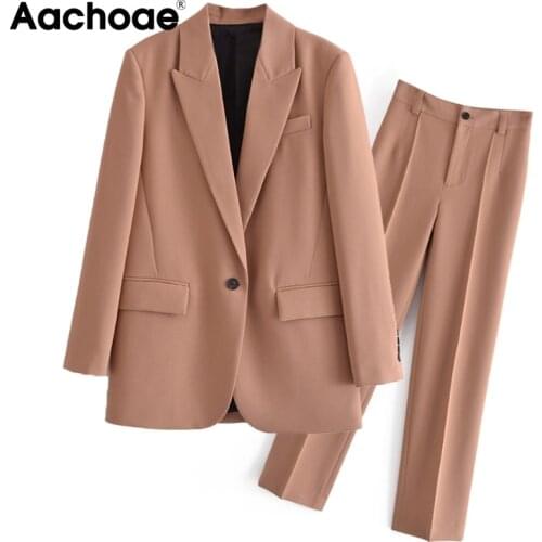 Aachoae Women Elegant Sets Blazer and Long Pants Chic Single Breasted Office Wear Solid Color Jacket Lady 2 Piece Sets Outfits