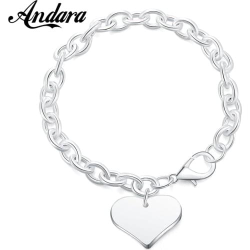 Fashion 925 Silver Heart Pendant Bracelet Lobster Clasp O-Chain Classic Jewelry Gift For Men And Women