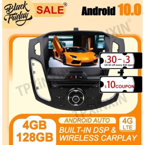 Carplay 4G+128G PX6 DSP Android 10.0 For Ford Focus 2012-2015 IPS Multimedia Player Auto Radio Tape Recorder GPS Navi Head Unit