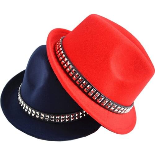 Men Women Fedora Hats Soft Felt Fahion Dance Performance Hats and Caps with Rivet Stingy Brim Jazz Caps for Unisex GH-65