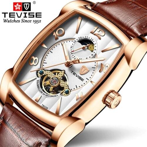 Man Watch Mechanical Watch For Men Fashion Automatic Watch Men Moon Phase Rectangular Leather Watches Tourbillon Clock