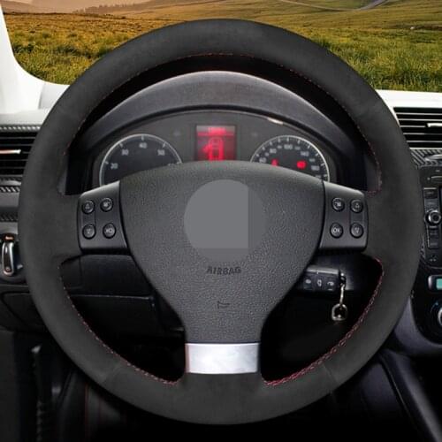 Soft Black Genuine Leather Suede Car Steering Wheel Covers For Volkswagen VW Golf 5 (V) Golf Plus Passat Variant Tiguan Touran