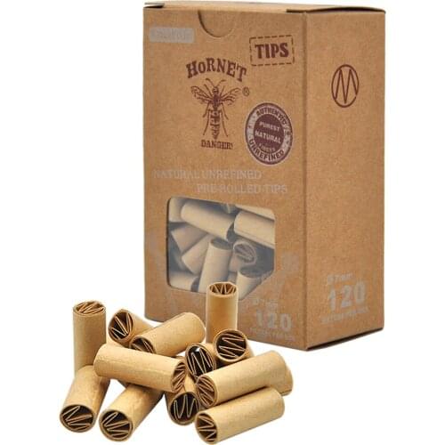 120pcs 7MM Natural Unrefined M type Pre-rolled Tips Cigarette Filter Rolling Papers For Hand Rolled Cigarettes