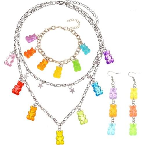 2021 New Candy Color Gummy Mini Bear Necklace For Women Christmas Gifts New Collare Star Pendants Necklaces Jewelry