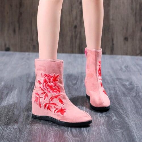New cotton embroidered shoes womens increased national wind high with winter plus velvet warm womens shoes