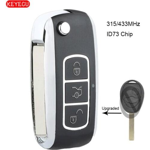 KEYECU Upgraded Flip Remote Car Key Fob 315MHz/433MHz Optional ID73 for BMW Mini Copper R50 R53 2002-2005