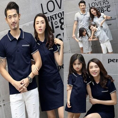 Family matching clothes Mother Daughter dress boys T Shirts turndown collar dad son outfits couple clothes matching outfits