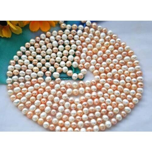 80-200cm 30-80inch Woman Jewelry AAA Natural pearl 7x8mm white pink freshwater pearl Necklace