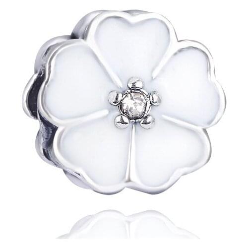 Plata de ley christmas gift light pink white rose red cherry flower bead CHARM European Charm Bracelet beads ENM384