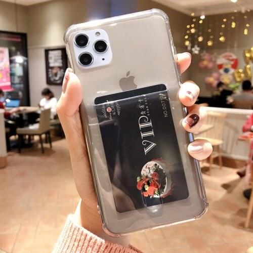 Clear Card Holder Phone Case For iPhone 12 Mini 11 Pro Max XS MAX XR X 6 7 8 Plus Soft Solid Color Credit Slot Back Cover