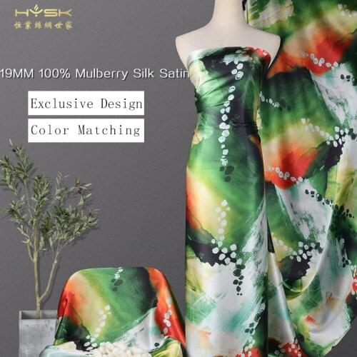 HYSK 100% mulbery silk satin fabric 19mm genuine pure top silk charmeuse style stock meter for wedding/kaftan/pajamas dressE2536