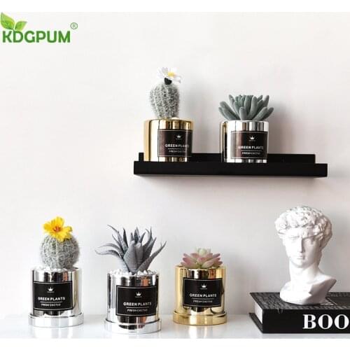Nordic Golden Silver Cactus Succulent Ceramic Flower Pot Artificial Plant Pot Plant Stone Set Flower Pot Home Desktop Decoration