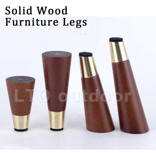 Solid Wood Furniture Legs Straight/Oblique Wooden Table Sofa Replacement Leg With Metal Footings For Cabinet Couch Table