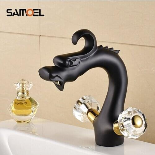 Vintage Style Retro Black Finished antique gold dragon faucet Mixer Taps Deck Mounted hot and cold basin mixer taps B3209