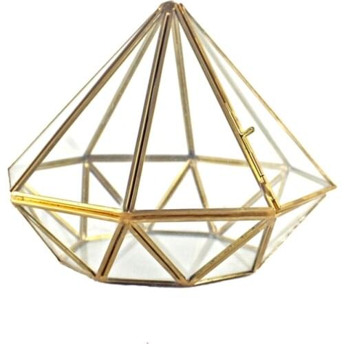 Handmade Gold Open Glass Geometric Terrarium Brass Diamond Succulent Fern Moss P X7JB