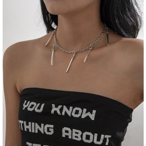 TIMEONLY Retro Multi Swords Choker Necklaces Hollow Linked Chain Pendants Necklace Party Gifts for Women Exaggerated Jewelry