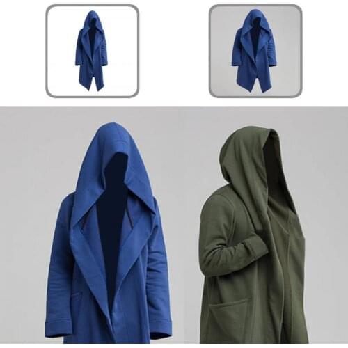 Trench Coat Solid Color Jacket Extra Long Oblique Hem Fashionable Solid Color Long Sleeve Men Jacket