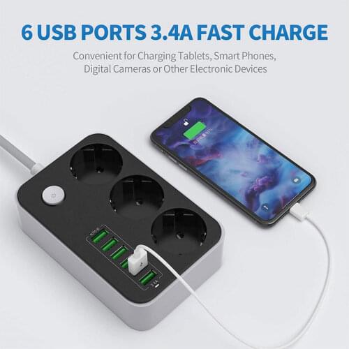 Eu Plug USB Extension Socket Multi Electronic Power Strip Universal Outlet Power Switch 1.8m 3m Cord Network Filter for Phones