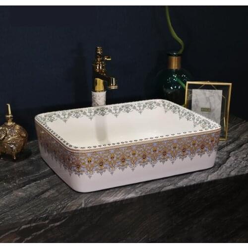 Western antique chinese ceramic colored bathroom basin hand wash bowls lavabo sink Bathroom sink Chinese art Basin rectangular