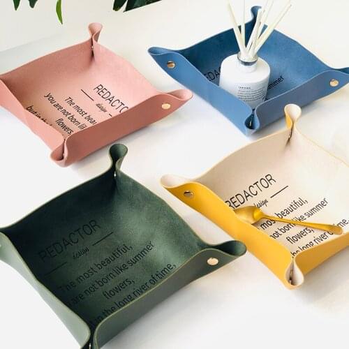 Nordic Style Multi-purpose Storage Tray PU Leather Desktop Storage Box Cosmetic Organizer Living Room Entrance Bedroom Supplies