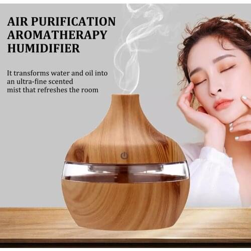 300ML USB Air Humidifier Electric Aroma Diffuser Mist Wood Grain Oil Aromatherapy Mini 7 LED Color Light For Car Home Office