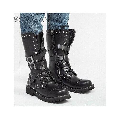 2020 punk Over Knee High Boots Mens Military Boots Natural Cow Leather Men Long Waterproof Snowboots Equestrian Motocycle Boots