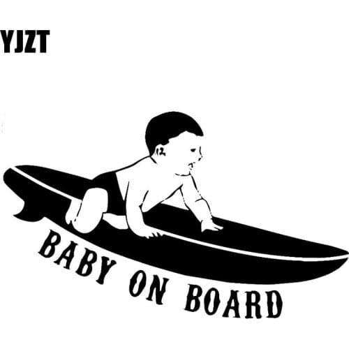 YJZT 15.2CM*8.9CM Baby On Board Surf Vinyl Decal Car Sticker Cute Funny Infant Beach Black/Silver C10-00152