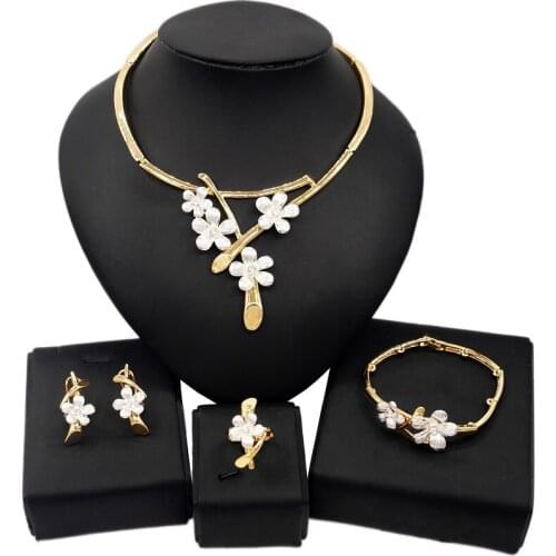 Yulaili 2020 New Trendy High Quality Metal Charm Choker Necklace Earrings Bracelet Ring For Women Dubai Gold Jewelry Sets