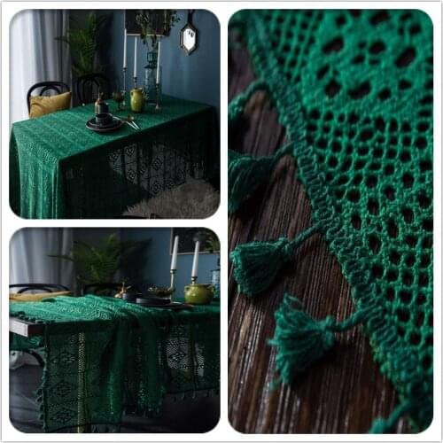 Green Lace Table Cloth Hand Crochet Rectangle Table Cover Knitted Dining Table Decoration Tea Tablecloths Home Decoration Nappe
