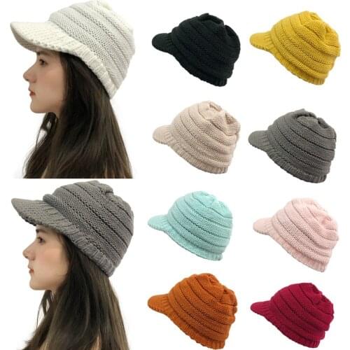 Women Winter Warm Hat Solid Stitching Outdoor Plush Hats Crochet Knit Beanie Cap Peaked Hat Cap Fashion Hat Casual New 2020