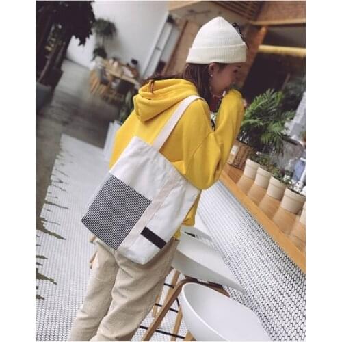 Women Canvas Shoulder Bags Cloth Cotton Shopping Bags Eco Reusable Handbag Tote Girls Casual School Bags Yellow Blue