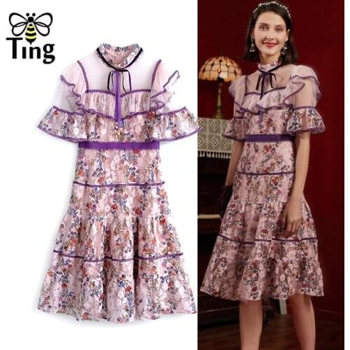 Tingfly Sweety Girl Print Vintage Elegant Party Dinner Dresses Ruffles Floral A Line Dress Plus Size Haut Aesthetic Vestidos ZA