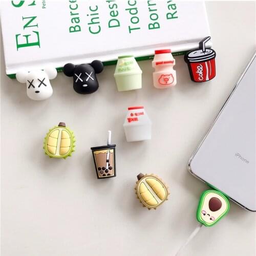 1Pcs Protector Cable Fruit Drink Cable holder for iPhone Cord Cable Organizer Cartoon Cute Cable Protector Phone Accessories