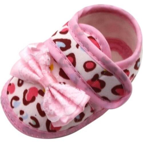 2021 Hot sale Baby Girls First Walkers Leopard Printed Lace Bow Anti-Slip Shoes Toddler Soft Soled First Walkers