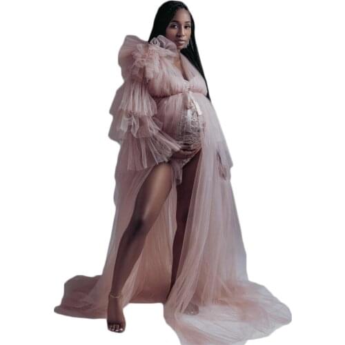 2021 Customised Ruffles Maternity Dresses Tulle Floral Appliqued Boudoir Dress Wedding Sleepwear Bathrobes Nightgowns Gown