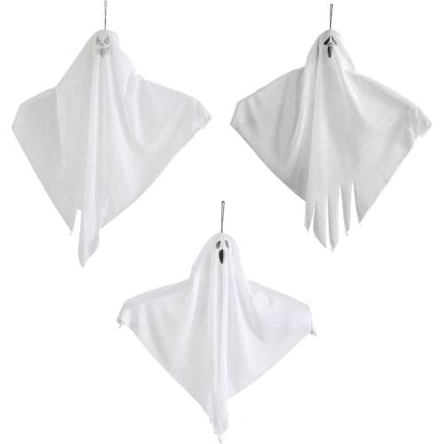 3Pcs White Fabric Hanging Ghost Halloween Horror Haunted House Decoration Halloween Scene Layout Masquerade Intimidation Props