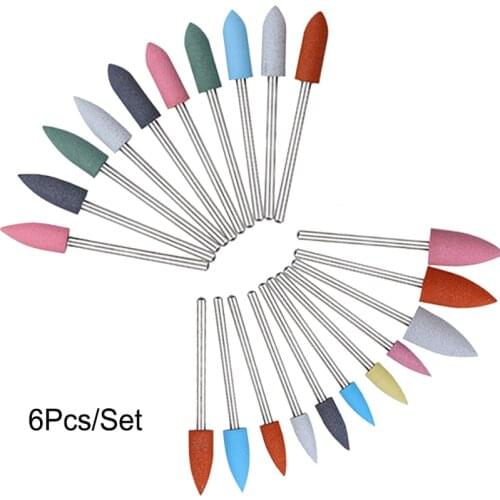 6pcs/set Silicone Nail Drill Bit Milling Cutter for Manicure Rubber Machine Accessories Nail Bits Buffer Polisher Grinder