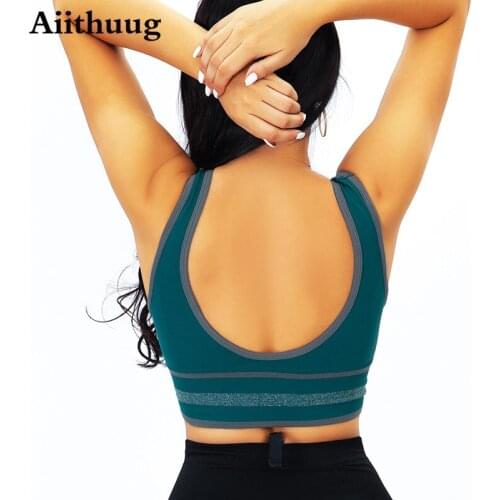 Aiithuug One-piece Removable Pad Sports Bra Medium Support Workout Yoga Tops Sexy Backless Strappy Sports Bras Removable Cups