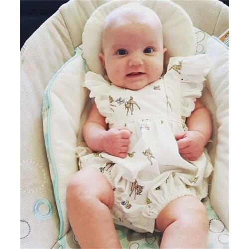 Pudcoco Ruffles Tie Back Bodysuit Christmas Costume for Girls Newborns Baby Girl Lace Deer Jumpsuit Headband Xmas Outfit