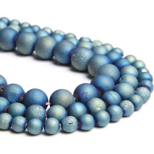 Natural light blue agates druzy beads 6 8 10 12 mm loose spacer crystal agates stone beads for jewelry making bracelet necklace