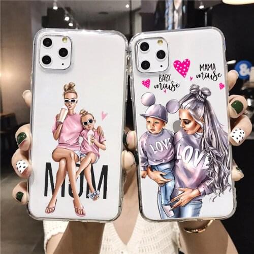 Fashion Mama girl boy Super Mom Phone Case For iPhone 11 12 Pro Max XR 7 6s 8 Plus X XS MAX SE2020 Soft TPU Silicone Transparent